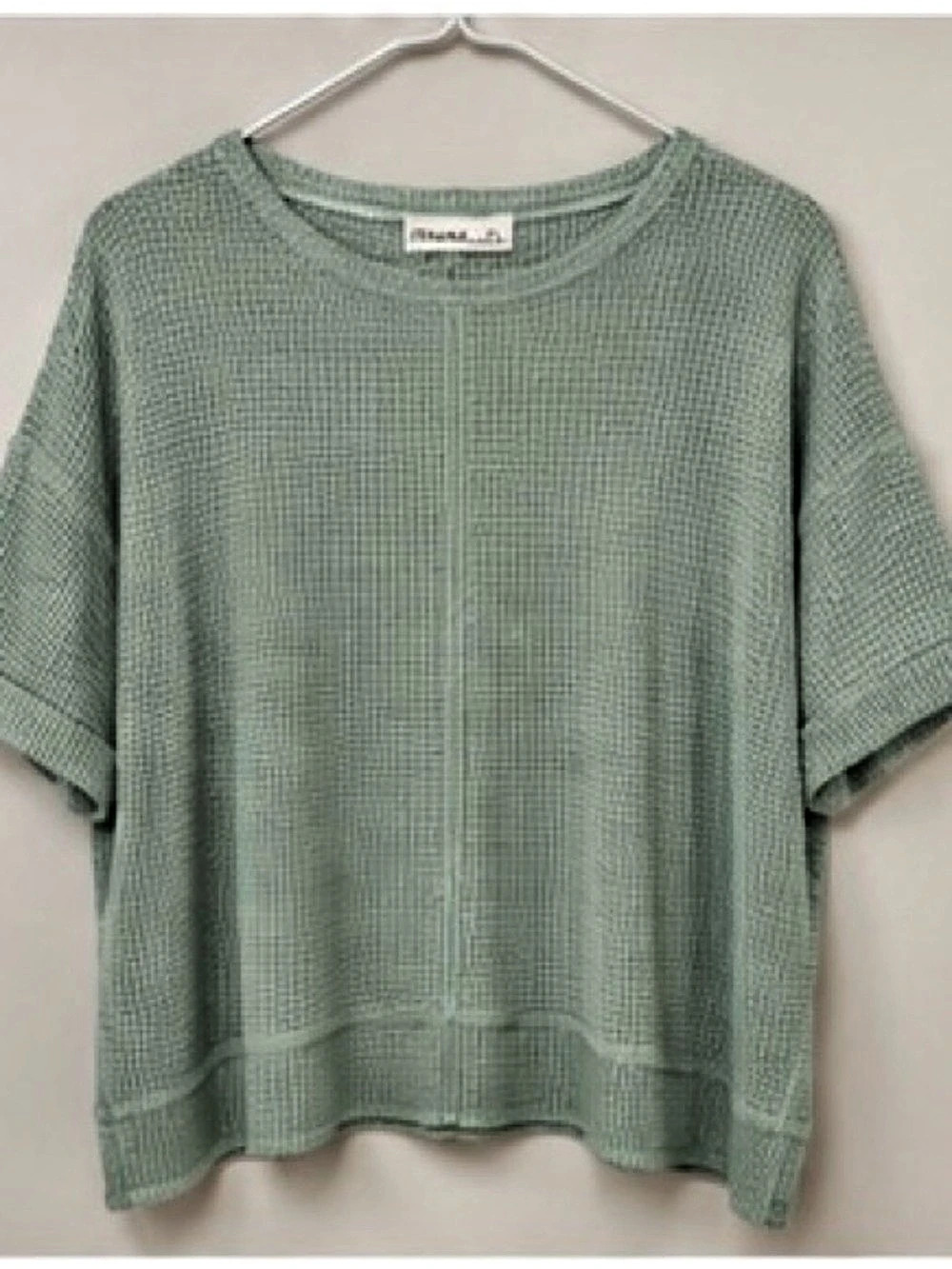 ZENANA Waffle Knit Short Sleeve Top Short Sleeve Knit Top in Mint Green Oversize